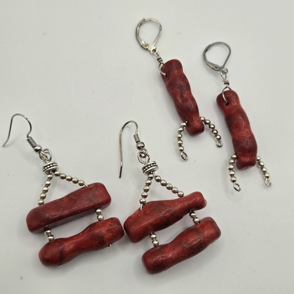 Chunky Coral Silver Earrings BUNDLE Western Boho Whimsigoth Sea Life